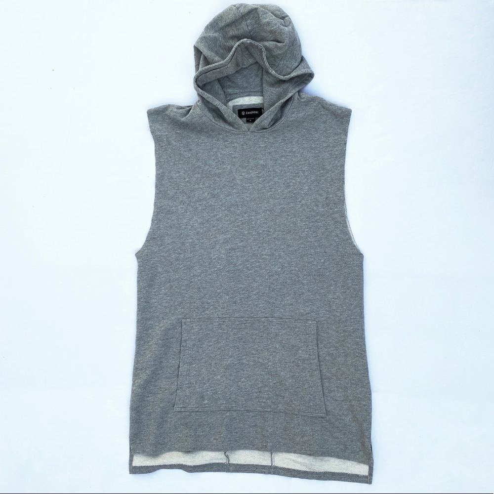 Grey longline Zanerobe cut off hoody.